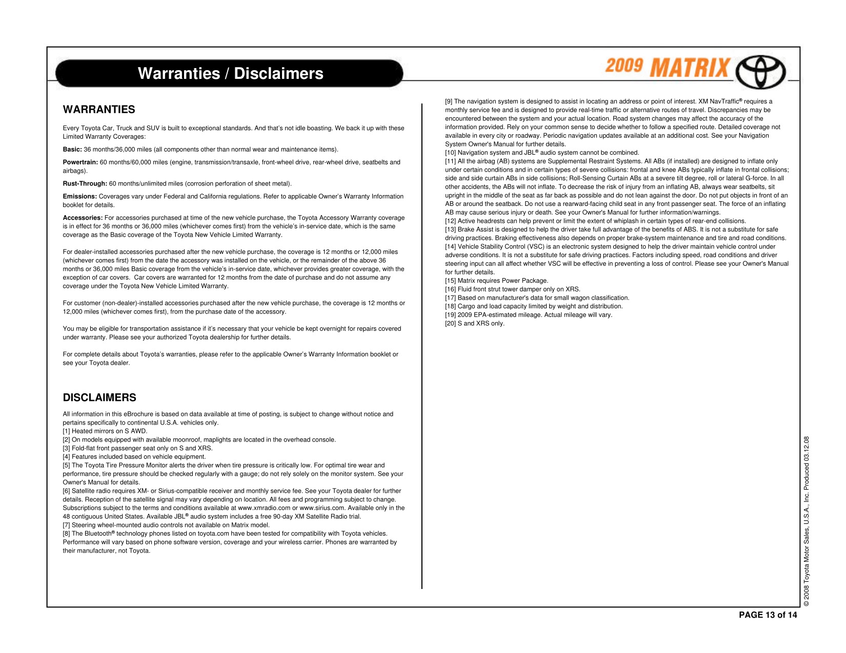 2009 Toyota Matrix Brochure Page 6
